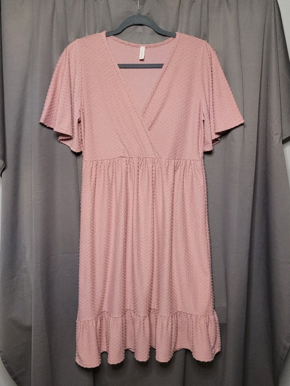 Pink Blush Mauve Swiss Dot Flutter Sleeve Maternity/post pardum Faux Dress